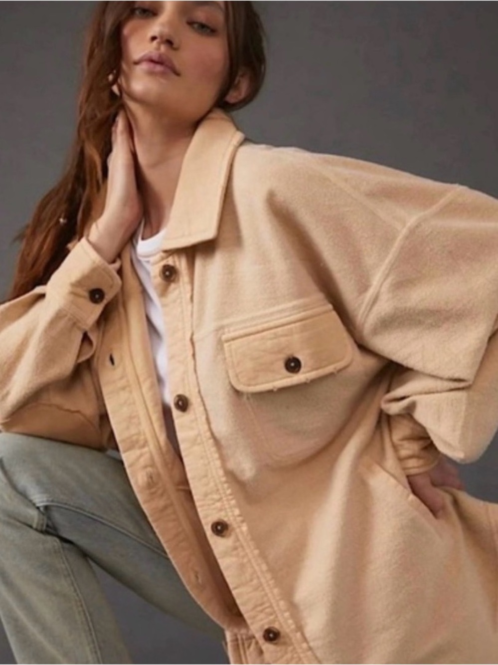 FREE PEOPLE Ruby shacket peach jacket sweater oversized small